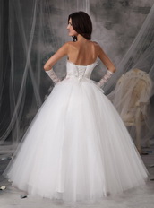 Off White Strapless Floor-length Tulle Puffy Wedding Gown Discount Low Price