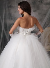 Off White Strapless Floor-length Tulle Puffy Wedding Gown Discount Low Price