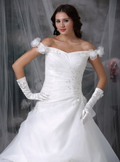 Elegant Off Shoulder Corset Back Wedding Dress Pure White Low Price