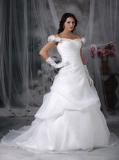 Elegant Off Shoulder Corset Back Wedding Dress Pure White Low Price