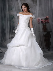 Elegant Off Shoulder Corset Back Wedding Dress Pure White Low Price