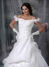 Elegant Off Shoulder Corset Back Wedding Dress Pure White Low Price