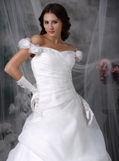 Elegant Off Shoulder Corset Back Wedding Dress Pure White Low Price