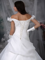 Elegant Off Shoulder Corset Back Wedding Dress Pure White Low Price