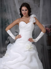 One Shoulder White Bridal Dress With Handcrafted Flowers Low Price