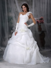 One Shoulder White Bridal Dress With Handcrafted Flowers Low Price