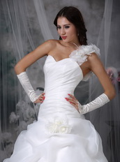 One Shoulder White Bridal Dress With Handcrafted Flowers Low Price