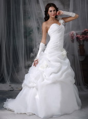 One Shoulder White Bridal Dress With Handcrafted Flowers Low Price