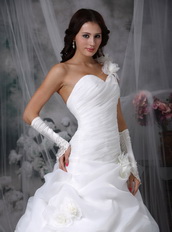 One Shoulder White Bridal Dress With Handcrafted Flowers Low Price