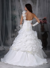One Shoulder White Bridal Dress With Handcrafted Flowers Low Price