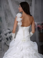 One Shoulder White Bridal Dress With Handcrafted Flowers Low Price