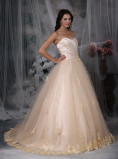 Sweetheart Neck A-line Champagne Wedding Dress Puffy Low Price