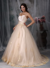 Sweetheart Neck A-line Champagne Wedding Dress Puffy Low Price