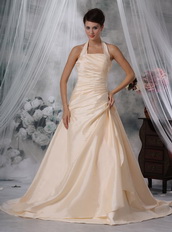 Champagne Bridal Wedding Dress With A-Line Halter Skirt Low Price