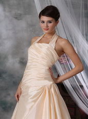 Champagne Bridal Wedding Dress With A-Line Halter Skirt Low Price