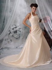 Champagne Bridal Wedding Dress With A-Line Halter Skirt Low Price