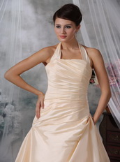Champagne Bridal Wedding Dress With A-Line Halter Skirt Low Price