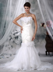 Ivory Trumpet Strapless Wedding Dress Handcrafted Flowers Low Price