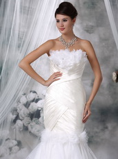 Ivory Trumpet Strapless Wedding Dress Handcrafted Flowers Low Price