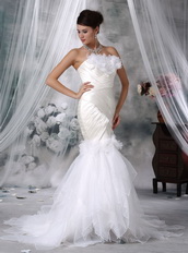 Ivory Trumpet Strapless Wedding Dress Handcrafted Flowers Low Price