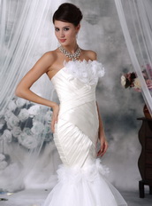 Ivory Trumpet Strapless Wedding Dress Handcrafted Flowers Low Price