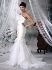 Ivory Trumpet Strapless Wedding Dress Handcrafted Flowers Low Price