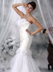 Ivory Trumpet Strapless Wedding Dress Handcrafted Flowers Low Price