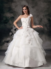 White A-line One Shoulder Organza Puffy Wedding Dress Cheap Low Price