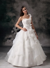 White A-line One Shoulder Organza Puffy Wedding Dress Cheap Low Price