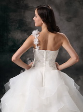 White A-line One Shoulder Organza Puffy Wedding Dress Cheap Low Price