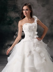White A-line One Shoulder Organza Puffy Wedding Dress Cheap Low Price