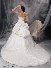 Ivory Princess V-neck Puffy Lace Bridal Gown Custom Made Low Price