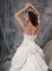 Ivory Princess V-neck Puffy Lace Bridal Gown Custom Made Low Price