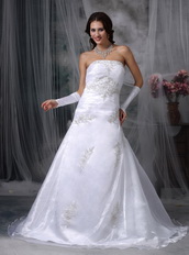 Embroidery Strapless Organza Destination Wedding Dress Low Price