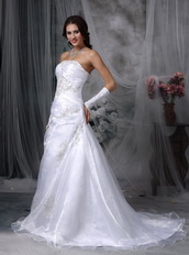 Embroidery Strapless Organza Destination Wedding Dress Low Price