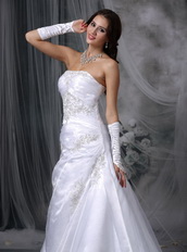 Embroidery Strapless Organza Destination Wedding Dress Low Price