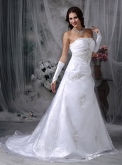 Embroidery Strapless Organza Destination Wedding Dress Low Price