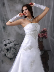 Embroidery Strapless Organza Destination Wedding Dress Low Price