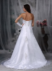 Embroidery Strapless Organza Destination Wedding Dress Low Price