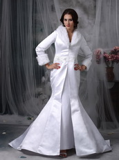 Mermaid Long Sleeves Collar Warm Wedding Dress For Winter Low Price