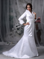 Mermaid Long Sleeves Collar Warm Wedding Dress For Winter Low Price