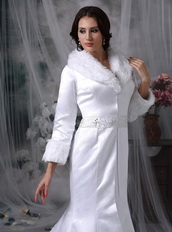 Mermaid Long Sleeves Collar Warm Wedding Dress For Winter Low Price