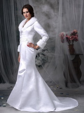 Mermaid Long Sleeves Collar Warm Wedding Dress For Winter Low Price