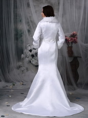 Mermaid Long Sleeves Collar Warm Wedding Dress For Winter Low Price