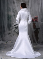 Mermaid Long Sleeves Collar Warm Wedding Dress For Winter Low Price