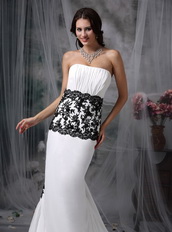 Sexy White Wedding Dress With Black Lace Mermaid Skirt Low Price