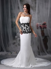 Sexy White Wedding Dress With Black Lace Mermaid Skirt Low Price