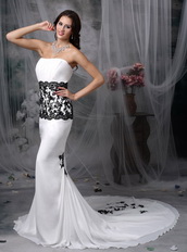 Sexy White Wedding Dress With Black Lace Mermaid Skirt Low Price