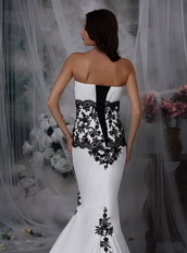 Sexy White Wedding Dress With Black Lace Mermaid Skirt Low Price