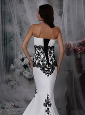 Sexy White Wedding Dress With Black Lace Mermaid Skirt Low Price